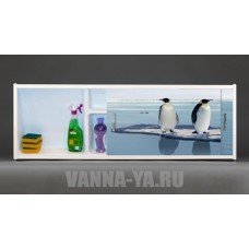 Фото экран под ванну раздвижной с полочкой Francesca Premium 1.5,1.7,1.8 Пингвины на льдине (Антискользящее Основание) 