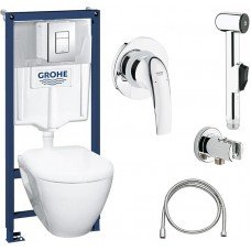 Комплект  Grohe Solido 39186000 подвесной унитаз + инсталляция + кнопка + Гигиенический душ Grohe BauCurve 123072 со смесителем