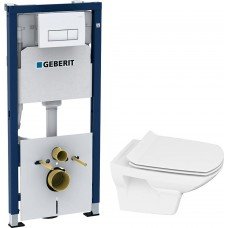 Комплект Инсталляция Geberit Duofix 4 в 1 с кнопкой смыва + Унитаз Cersanit Carina new clean on slim lift